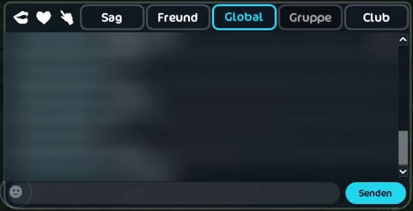 Chatfenster in Star Stable Online mit den Reitern Sag, Freund, Global, Gruppe und Club